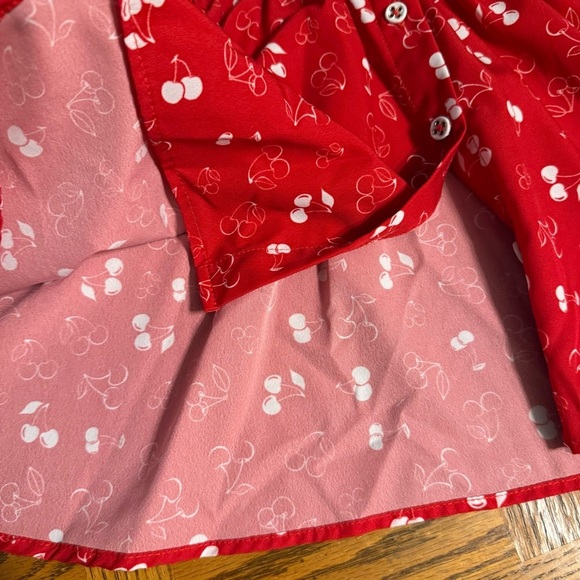 eShakti Red Cherry Print Peplum Top Sz S Bow Sleeve Retro Pinup Baby Doll Top - Picture 11 of 14
